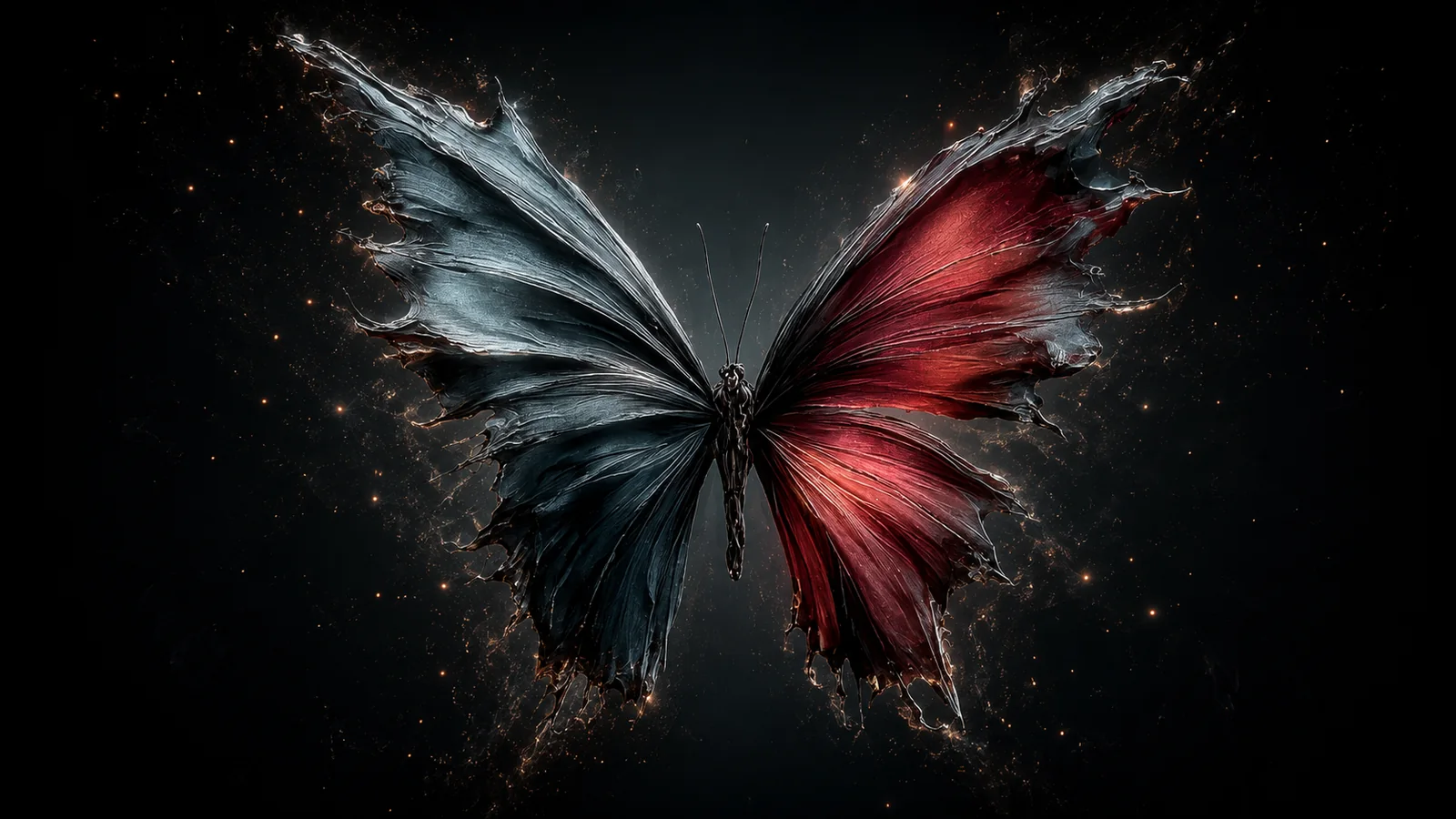 Abstract silver and red butterfly artwork
