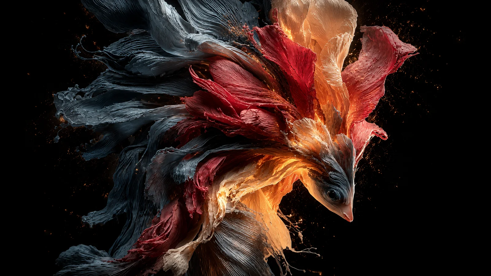Red, silver and gold phoenix artwork